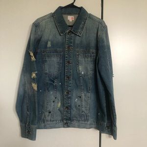 Guess Mens Paint Splatter Denim Jacket | L